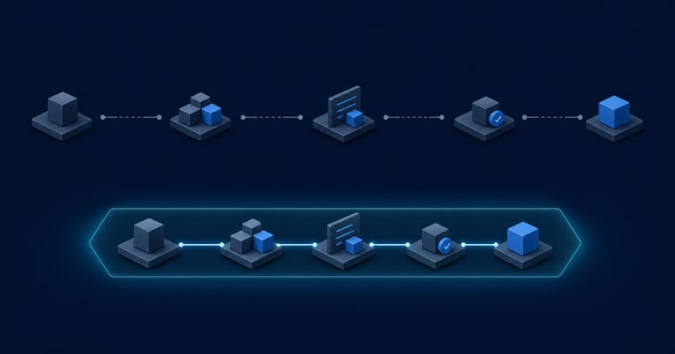 Two engineering workflows showing spaced-out handoffs and closer connections that represent shorter feedback loops during shared working hours