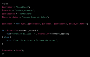 A screenshot of PHP code that establishes a MySQL database connection. It includes variables for server, username, password, and database name, then conditionally checks for connection success or failure. Additionally, the differences between PHP and Python in handling such tasks are evident. CodersLink 2024.
