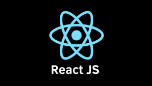 A blue atom symbol with three elliptical rings and a central dot, representing the React JS logo, set against a black background. Below the symbol, the text "React JS" is written in white. Ideal for proyectos where you might want to usarlo for efficient and dynamic web development. CodersLink 2024.