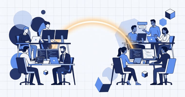Illustration of a US company and a Latin American engineering team working in overlapping time zones