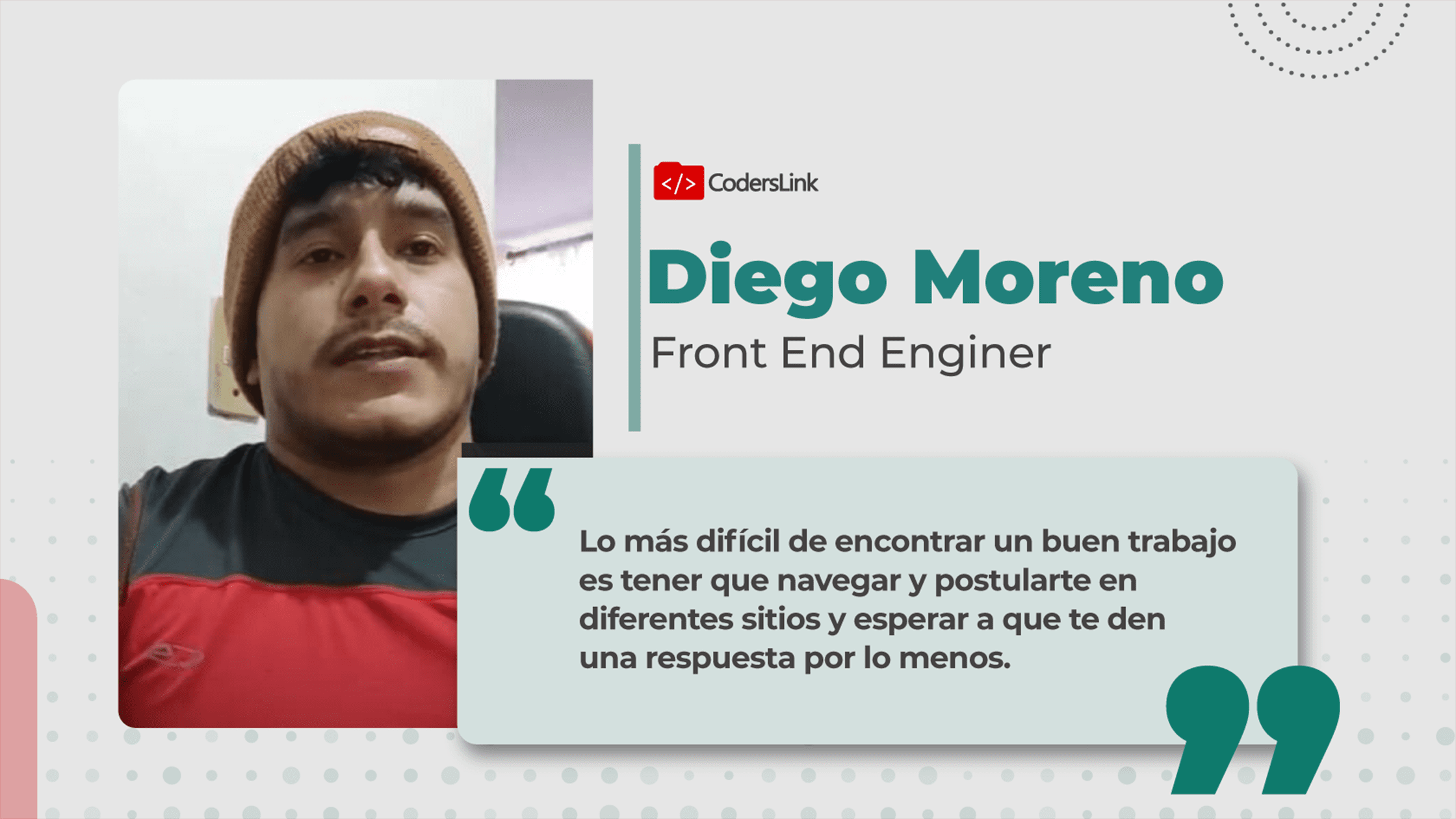 Diego Moreno consiguió trabajo remoto con una empresa de Estados Unidos gracias a CodersLink